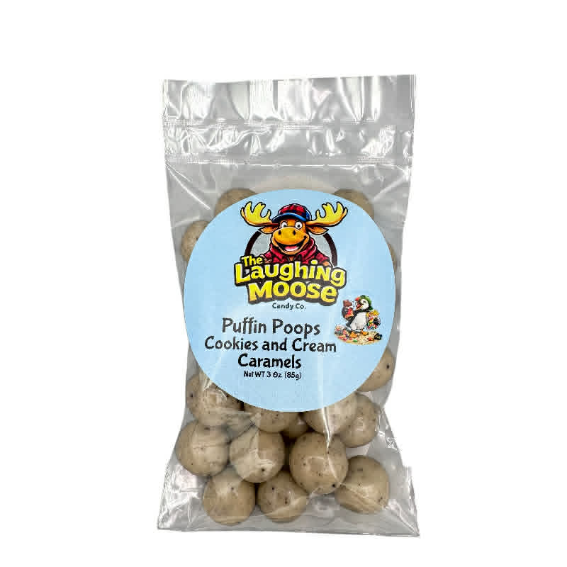 3 Oz Puffin Poops Cookies and Cream Caramels – Laughing Moose Candy Co.
